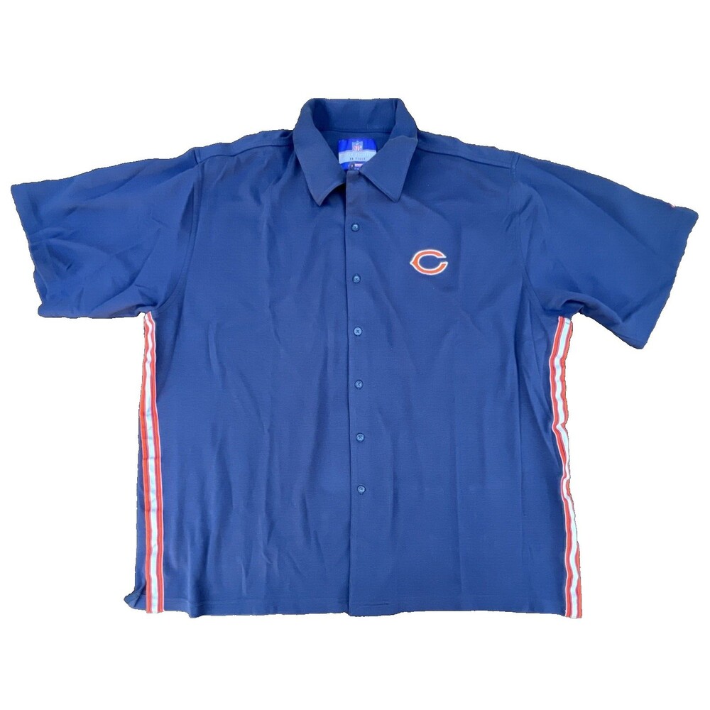Chicago Bears NFL Reebok Men's PlayDry SS Button Up Navy Blue Shirt Adult XXL